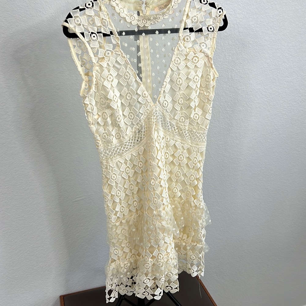 Star Crossed Lover cream lace sheer mini dress Flirty Boutique: